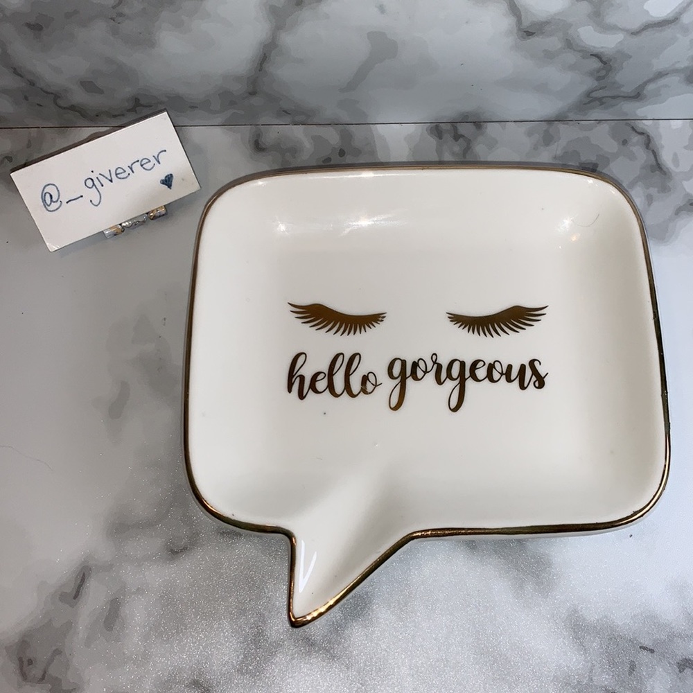 “Hello Gorgeous” Gold Eyelash Design Trinket Jewelry Dish